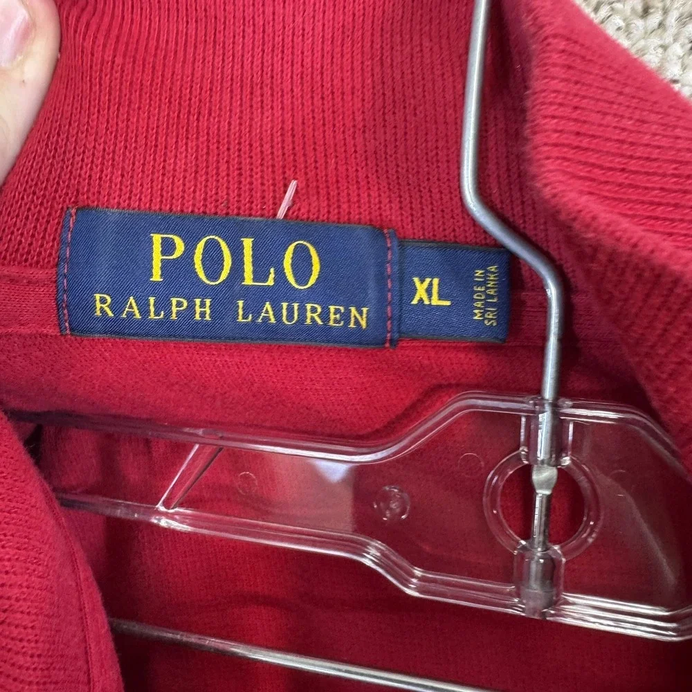 Polo Ralph Lauren Mens XL Red 100% Cotton Quarter Zip Pullover Sweater Mock Neck